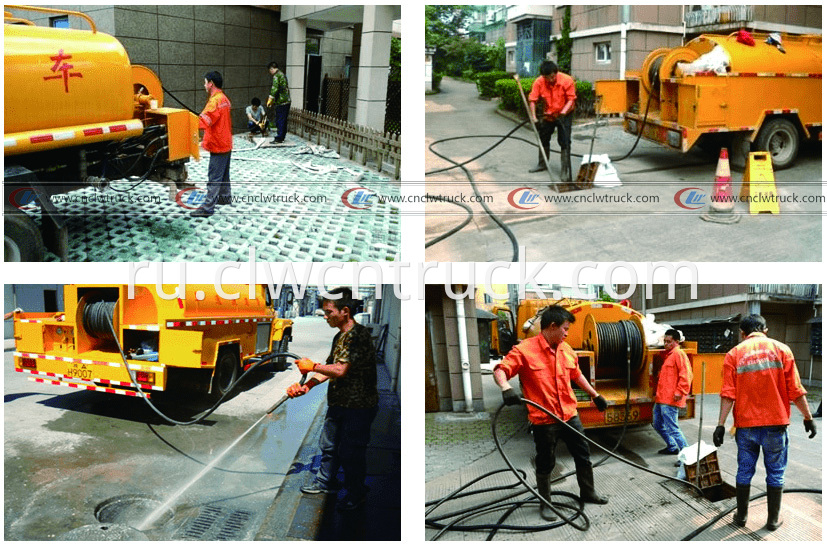 High pressure washing truck working situation-logo